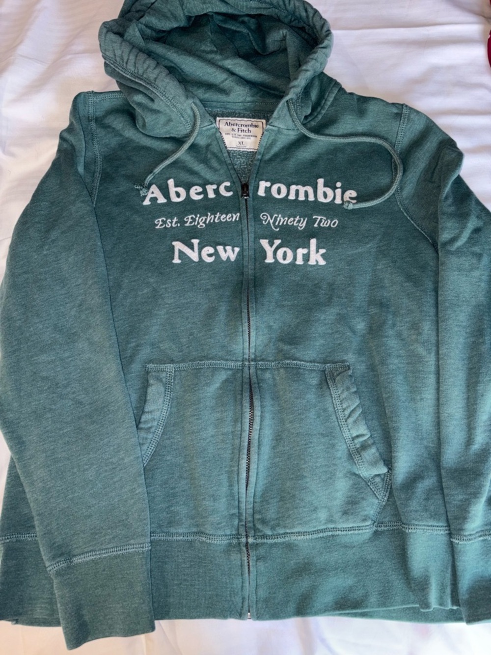 VINTAGE Y2K Abercrombie & Fitch Teal Zip-Up Hoodie - New York Logo